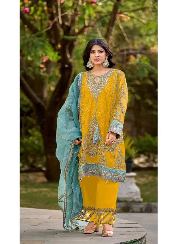 R 1301 By Shree Fabs Organza Embroidery Readymade Suits Exporters In India